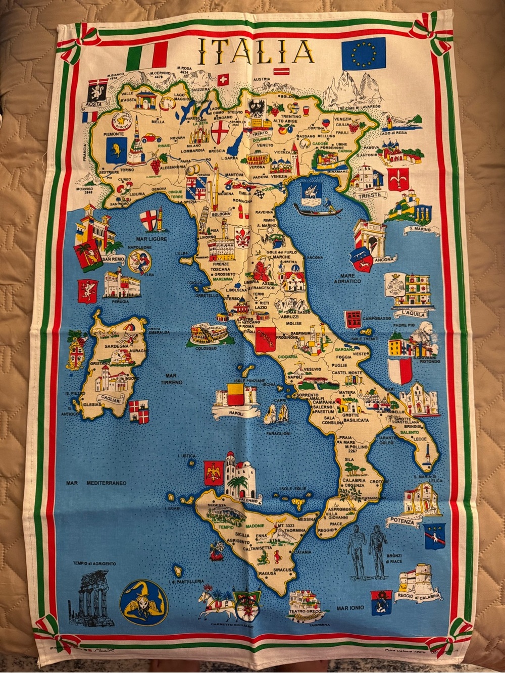Made in Italy Italia Map Decorative Tea Towel 33.5” x 21.5”